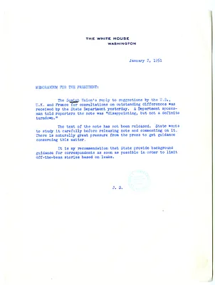 Memorandum from Joseph Short to President Harry S. Truman