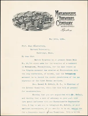 Ruhl, Edward typed letter signed to Hugo Münsterberg, Boston, 19 May 1908