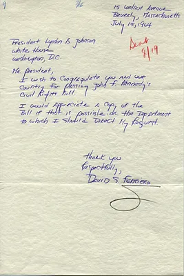 Letter to President Lyndon B. Johnson from David S. Ferriero