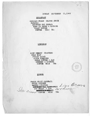 USS Williamsburg Menu
