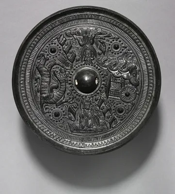 Mirror with Deities, Chariot, and the White Tiger