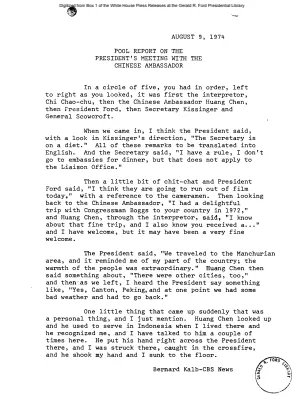Meeting of the President with the Chinese Ambassador [Pool Report]