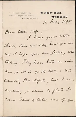 [John Biddulph Martin] autograph note signed to [Victoria Woodhull Martin], Tewkesbury, [England], May 14, 1895