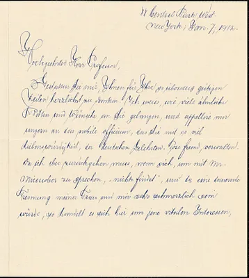 Goldbeck, Eduard, fl. 1911 autograph letter signed to Hugo Münsterberg, New York, 7 January 1912