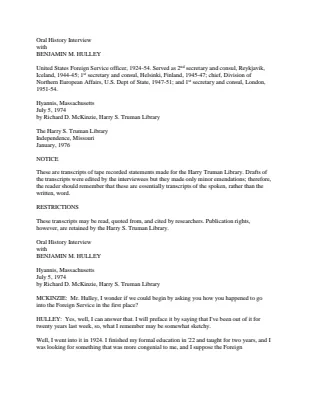 Oral History Interview with Benjamin M. Hulley