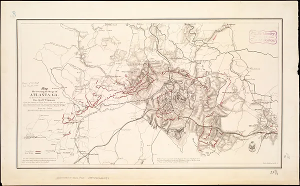 Map illustrating the siege of Atlanta, Ga. by the U.S. forces, under command of Maj. Gen. W.T. Sherman