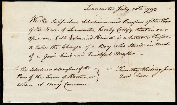 James Matthews indentured to apprentice with Edmund Heard [Hurd] of Lancaster, 4 August 1790