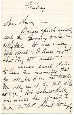 Letter from Bess W. Truman to Harry S. Truman