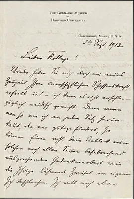 Francke, Kuno, 1855-1930 autograph letter signed to Hugo Münsterberg, Cambridge, Mass., 24 September 1912