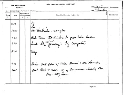 Lady Bird Johnson's Daily Diary Entry, 1/7/1964