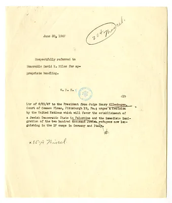 Referral Memorandum from William D. Hassett to David Niles