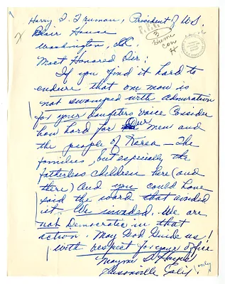 Letter from Mayme Hayes to President Harry S. Truman