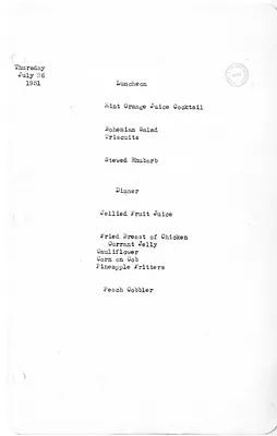White House Luncheon and Dinner Menu