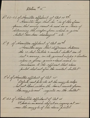 Supplementary Motions for a New Trial - Fifth Motion: Hamilton, handwritten notes