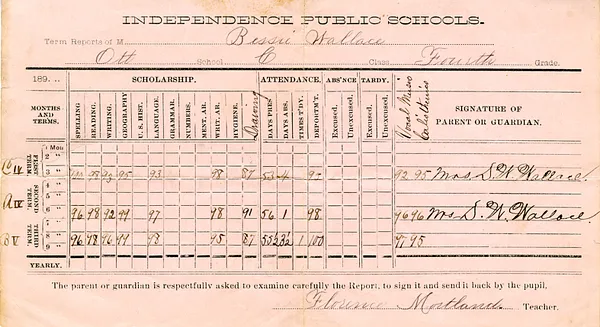 Fourth Grade Report Card of Bess Wallace