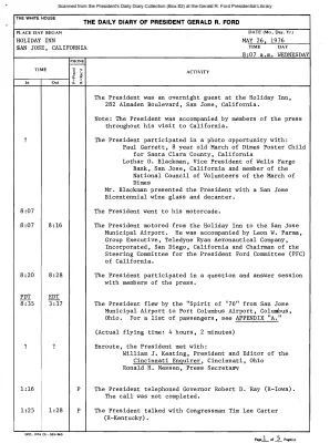President Gerald R. Ford's Daily Diary, May 26, 1976