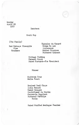 White House Luncheon and Dinner Menu