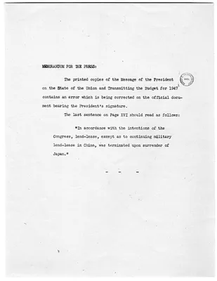 White House Press Release, Memorandum for the Press