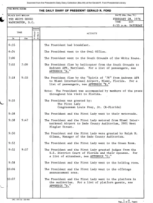 President Gerald R. Ford's Daily Diary, February 28, 1976