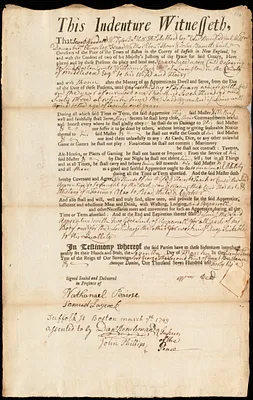 Isaac Luce indentured to apprentice with William Reed of Lexington, 7 March 1749