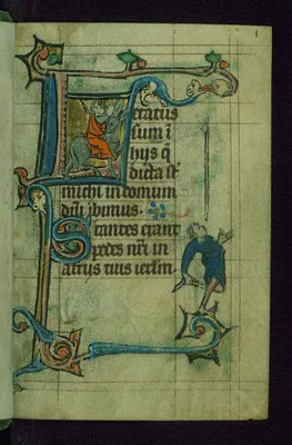 Leaf from Book of Hours: Prime from Hours of the Virgin, Initial L with Balaam Riding a Donkey