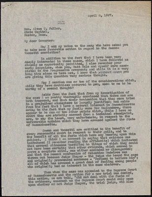 J. A. H. Hopkins typed letter signed (copy) to Alvan T. Fuller, April 8, 1927