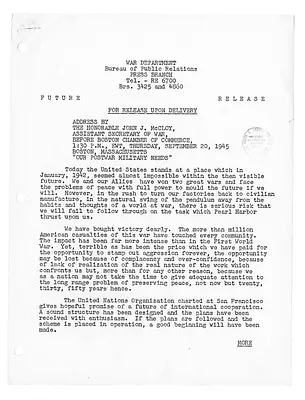 War Department Press Release