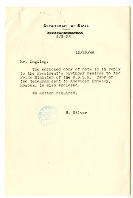 Memorandum from H. Silver to Clarence Ingling, with Attachments
