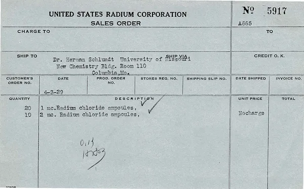 Receipt to Dr. Herman Schlundt, April 3, 1929