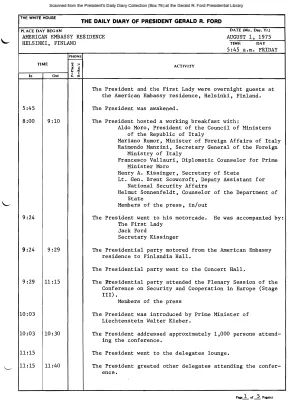 President Gerald R. Ford's Daily Diary, August 01, 1975
