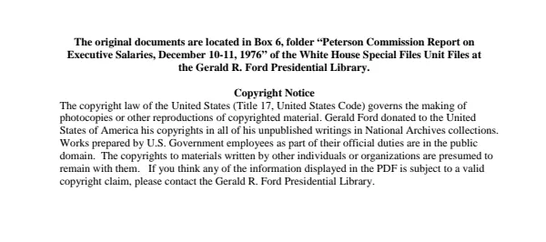 Peterson Commission Report on Executive Salaries, December 10-11, 1976