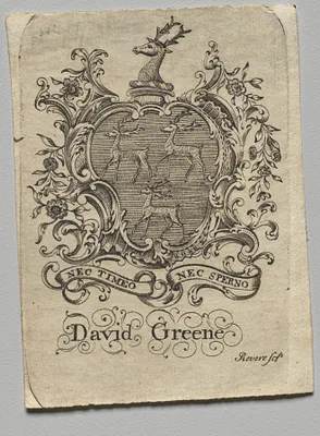 Bookplate:  Coat of Arms with David Greene inscribed below