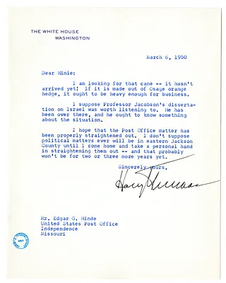 Letter from Harry S. Truman to Edgar Hinde