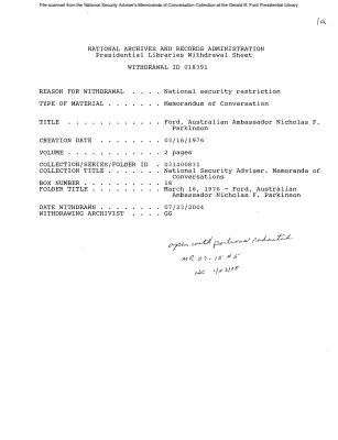 March 16, 1976 - Ford, Australian Ambassador Nicholas F. Parkinson
