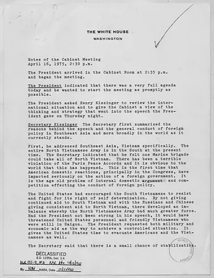 Ford Administration Notes of the Cabinet Meeting