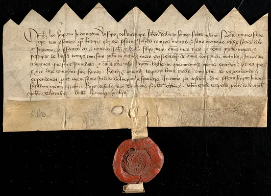 Deed of John Davnay, ca. 1600, granting all his lands, tenements and goods to his sons John and William
