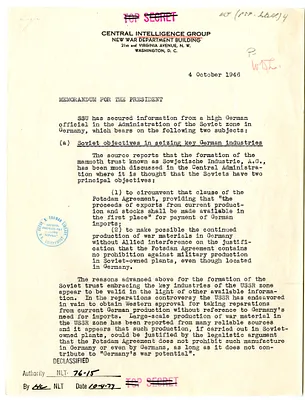 Memorandum from Lieutenant General Hoyt Vandenberg to President Harry S. Truman