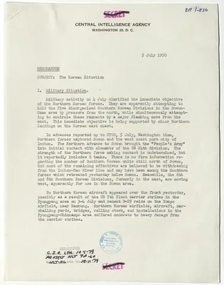 Memorandum from R. H. Hillenkoetter, Korean Situation