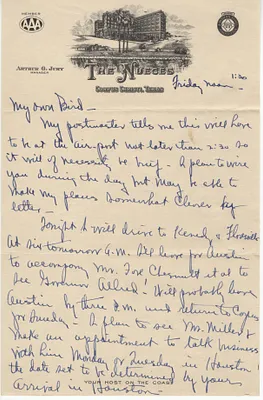 Letter from Lyndon Johnson to Lady Bird Taylor