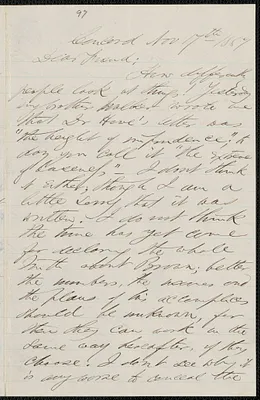 F. B. Sanborn autograph letter to [Thomas Wentworth Higginson], Concord, 17 November 1859
