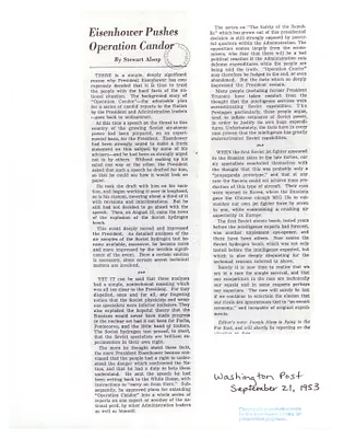 Washington Post News Clipping, "Eisenhower Pushes Operation Candor"