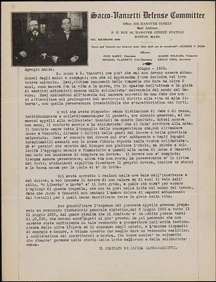 Sacco-Vanzetti Defense Committee typed letter (circular), in Italian, Boston, Mass., June 1925