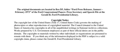 Ford Press Releases, January - February 1973