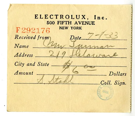 Receipt from Electrolux, Inc.