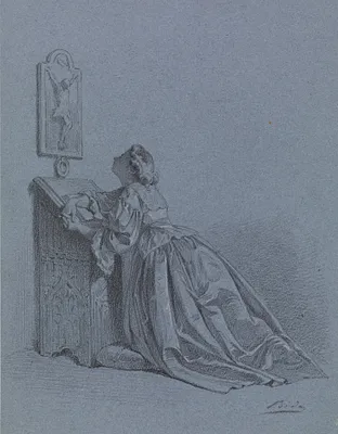Interior: Woman Kneeling at Prie-dieu