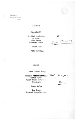 White House Luncheon and Dinner Menu
