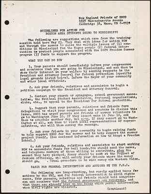 Guidelines for Action for Boston Area Students Going to Mississippi