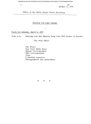 Pools for Monday, April 5, 1976 [Pool Assignments]