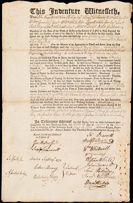 Phillip [Philip] Peak indentured to apprentice with Benjamin Scott of Boston, 19 September 1771