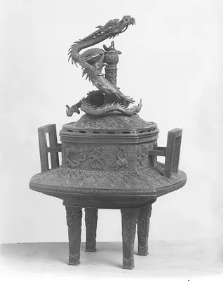 Incense Burner with Four Mythical Animals and a Free-standing Dragon on the Cover